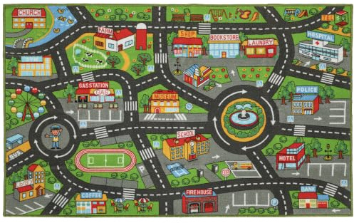AIYAPLAY Lekmatta för barn 160 x 100 cm halkfri i stadstrafiktema | Barnmatta, interaktiv gatumatta, tvättbar, lekmatta, bilmatta, för barnrum och lekrum