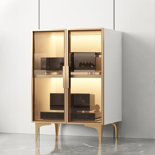 JFOZDM Mobile Giradischi in Vetro Temperato, Mobile HiFi con Ante, Mobile Vinili in Legno, Ideale per Giradischi, Vinili Vintage, Mobili Porta Giradischi per Soggiorno, Sala Teatro, Centro Intratte