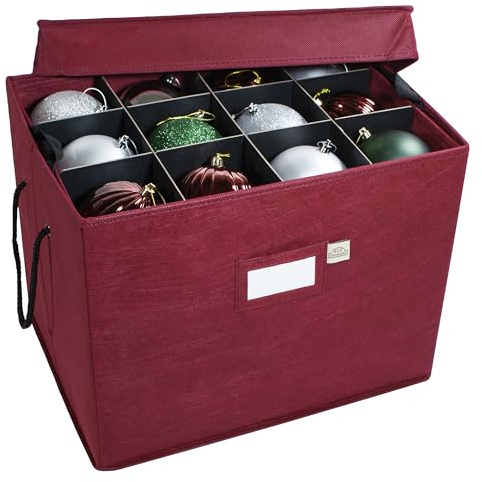 612 Vermont Christmas Ornament Storage Box with Adjustable Acid-Free Dividers, 3 Removable Trays with Handles, 17 Inch x 13 Inch x 13 Inch, Holds 36-4 Inch Ornaments