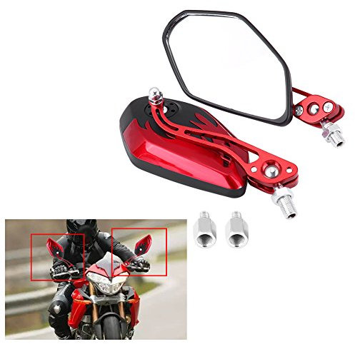 1 Pair 8mm 10mm Motorcycle Mirrors Universal Wing Mirrors Scooter Rear View Mirrors Side View Mirrors Aluminum Flame Pattern(RED) motorcycle mirror motorcycle mirrors