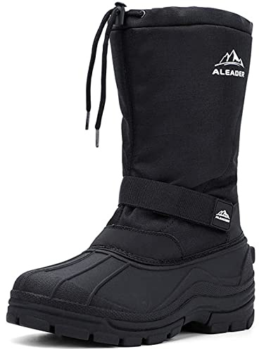 ALEADER Winter Boots for Men, Waterproof Snow Boots Hiking Shoes Black 10 D(M) US