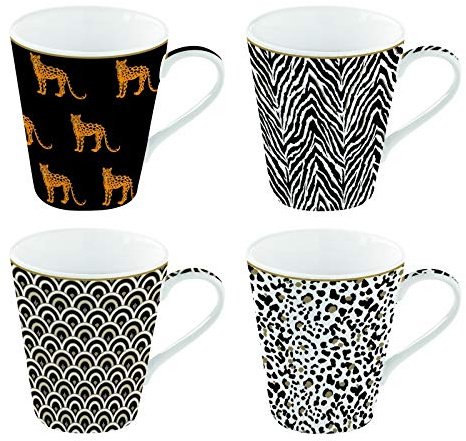 EasyLife - Coffret 4 Mugs en Porcelaine FINE COFFEE MANIA SAVANA