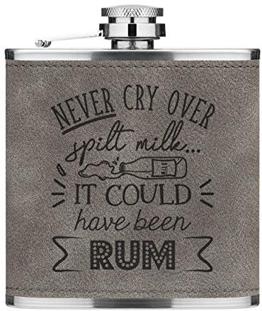 Jamais Cry Over Spilt Lait C' Peut Have Been Rum 6oz Cuir PU Hip Flasque Gris Luxe