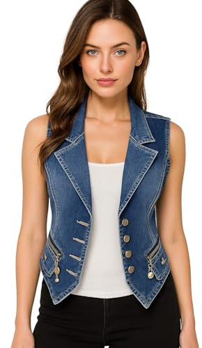 Lazutom Chaleco de mezclilla sin mangas casual para mujer, azul, 42