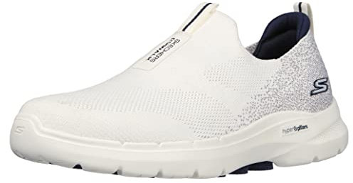 Skechers Gowalk 6-Zapatos Deportivos para Caminar, de Ajuste elástico, sin Cordones, Zapatillas Hombre, Blanco/Azul Marino, 41.5 EU