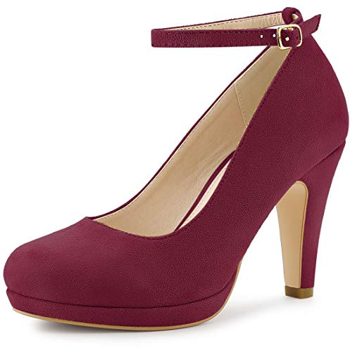 Allegra K Women Low Platform Round Toe Stiletto Heels Ankle Strap Pumps | Pumps With Closed Toe, 3 7/8 inches Heel, Comfortable Heel Pump, Summer Dress Shoes for Party Office