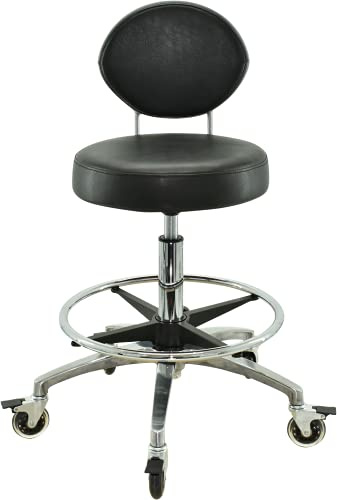 VAKON SALON - Rollhocker mit ovaler Lehne und Fußring - Premium Rollen mit Bremse - Höhenverstellbarer von 55-75 cm - Drehhocker Arbeitshocker