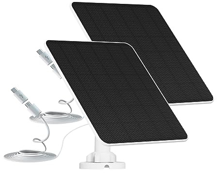 Panneau Solaire 6W pour Caméra de Sécurité, Panneau Solaire 5V pour Caméra Extérieure à Batterie Rechargeable, Panneaux Solaires étanches IP65 avec Câble de 9,8 Pieds (2 Packs)