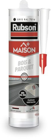 Rubson Maison, Mastic Bois et Parquet Couleur Gris Foncé Ral 7016, Mastic Acrylique pour Tous Supports Bois et Maçonnerie, Joints pour Intérieur, 280 ML