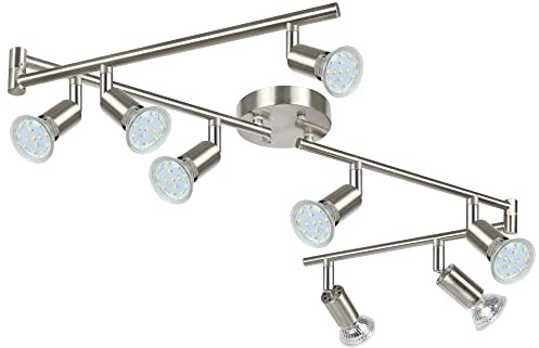 Unicozin LED Track Lighting Kit, 54.13'' Matt Nickel 8 Way Ceiling Spot Lighting, Flexibly Rotatable Light Head, Modern Track Light Included 8 x LED GU10 Bulb (4W, Daylight White, 400LM)
