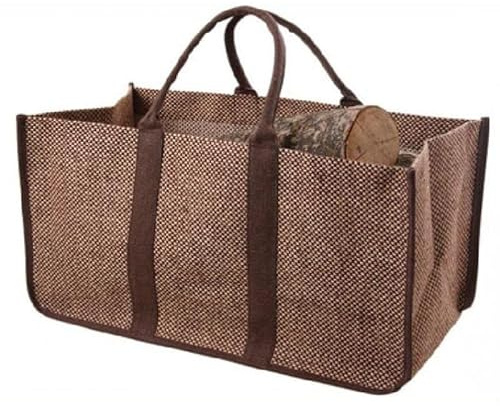 Sac à bûches marron/noir en toile de jute plastifié 30x60x40cm