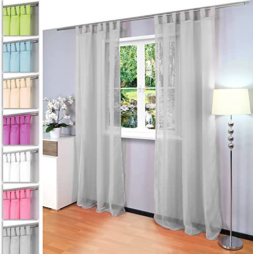 Gräfenstayn 2er-Set Venezia transparente einfarbige Gardine (LxB) 175x140cm mit Schlaufen und Öko-Tex Siegel Standard 100: „Geprüftes Vertrauen“ aus Voile (Grau)