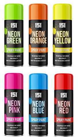 SuperGift.com 6 Cans Of Fluorescent Neon Spray Can Paint 400ML Graffiti Bring For All Purpose Assorted Colours Blue,Pink,Yellow,Orange,Green & Red