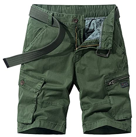 New front Pantaloncini Cargo Uomo Cargo Shorts Uomo Pantaloni Corti Uomo Cargo Pantaloncini Uomo con Tasche Laterali Cotone Traspirante Campeggio Corsa Pesca Vacanze Verde 34