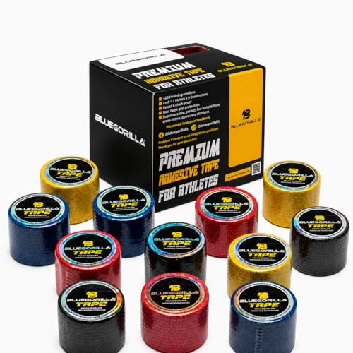 BLUEGORILLA Crossfit Tape, Sport Tape - 7M x 5Cm - fingertape, Grip Tapes - Finger Tape, elastische Bandage Grips - Packung mit 3 oder 6 Rollen. Schlüsselanhänger als Geschenk. 12 Tapes Mix.