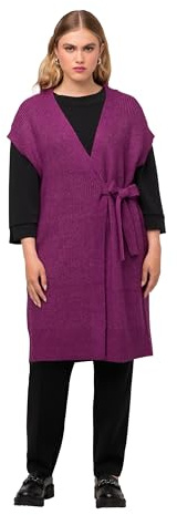 Ulla Popken Damen große Größen Übergrößen Plus Size Strickweste, V-Ausschnitt, Gürtel, Patentstrick, ärmellos 821173