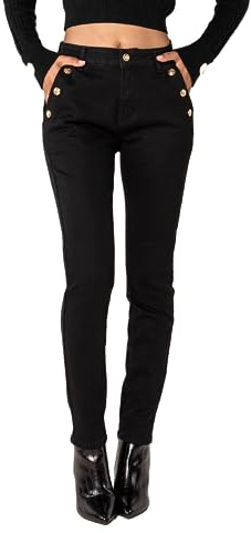 Nina Carter Women's Mom Jeans High Waist Distressed Look Stretch Jeans, Black, L