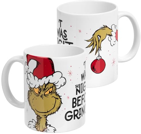 United Labels Tazza Grinch 320 ml, Bianca, Tazza da caffè Twas the night before Grinchmas, Tazza in ceramica per caffè, Tazza natalizia divertente