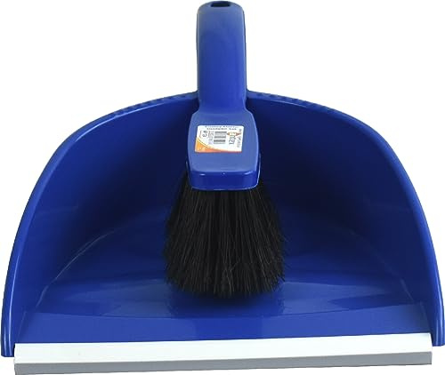 Sterling Ventures Plastic Hand Dustpan & Brush Set Heavy Duty Stylish Dustpan with Strong Soft Bristle Brush Home Office and Kids Area (Blue)