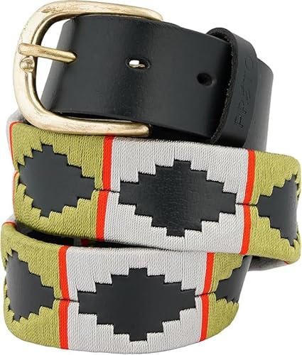 Preto Mens Girls and Womens Premium Polo Belts Belt Leather Ladies Equestrian Unisex Handmade Embroidered Diamond Shape With Strong Threads And Shiny Brass Buckle