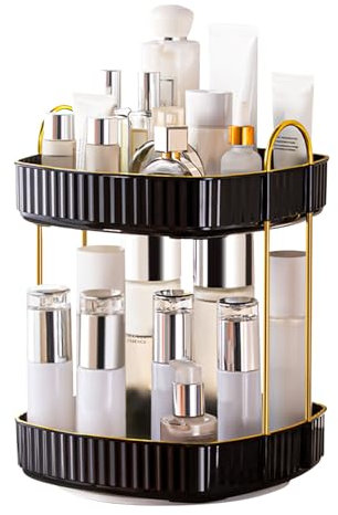 Make Up Kosmetik Organizer 360° Drehbar Beauty Organizer Bad Organizer Aufbewahrung Kosmetikbox Büro Schreibtischbox Makeup Aufbewahrungs Kosmetikbox für Kommode Schlafzimmer Badezimmer (Schwarz)