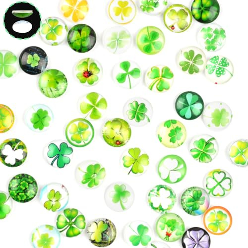 Glücksbringer, 50 Stück Glückssteine für Kinder, 12 mm Kleeblatt Flatback Glascabochons, Glücksbringer Kinder, Vierblättriges Kleeblatt Glücksbringer Glassteine für DIY Handwerkliche