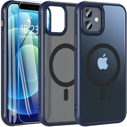 Kuaguozhe für iPhone 12/iPhone 12 Pro Hülle für MagSafe, Magnetische Handyhülle iPhone 12/12 Pro mit Panzer Schutz Glas, Stoßfest Kratzfest Matt Schutzhülle Case für iPhone 12/iPhone 12 Pro (Blau)