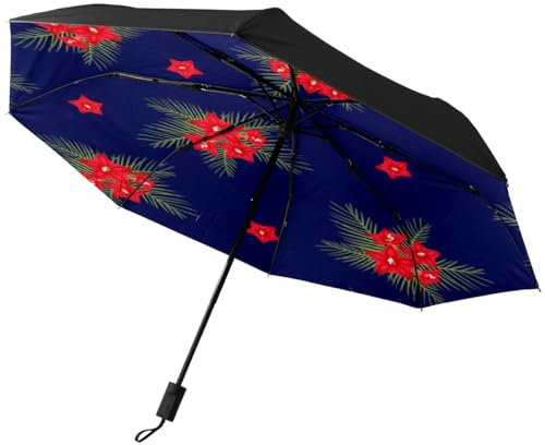 GISPOG Automatic Folding Umbrella, Cypress Vine Flower Christmas Waterproof Compact Sun and Rain Travel Umbrellas