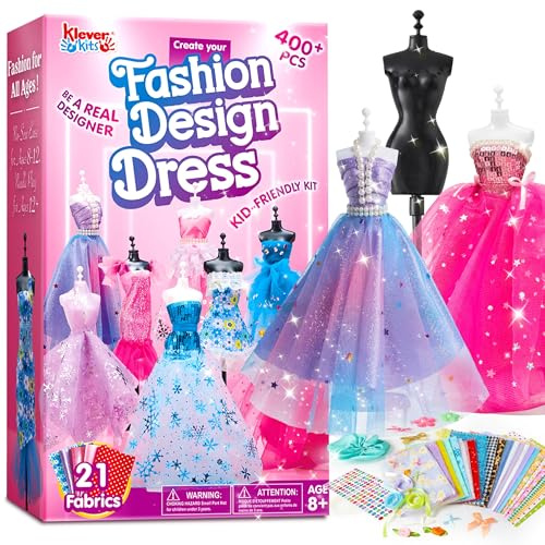 Klever Kits 400+ Stücke Modedesign Mädchen,Fashion Design Basteln Mädchen Nähset Set mit 3 Mannequins,Geschenke Mädchen 8 9 10 11 12+Jahre,Kreativ Set Bastelset für Kinder ab 8+ Jahre
