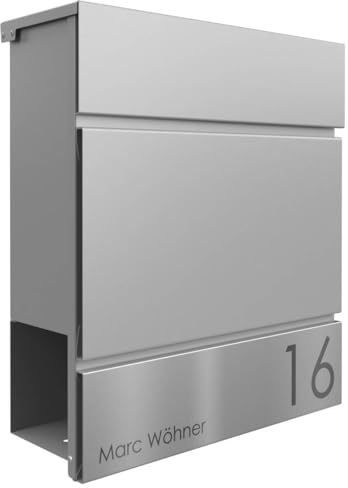 Briefkasten Manufaktur Design Briefkasten Kant Edition mit Zeitungsfach - Elegance 4 individuell mit Ihrem Namen & Hausnummer (RAL 9007 graualuminium)