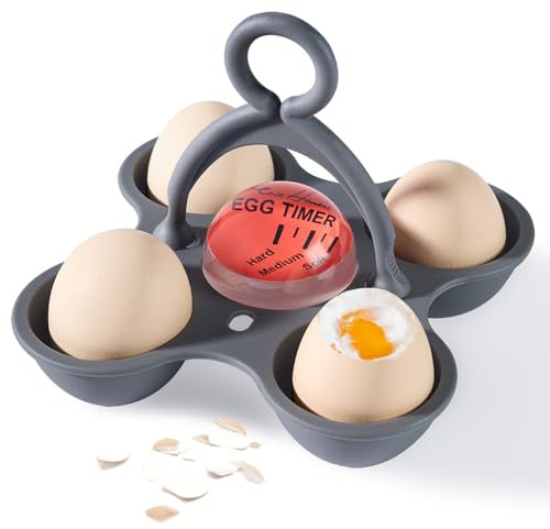 Egg Holder for Boiled Eggs, Boiled Egg Cooker That Indicate Hard Medium Soft Boiled Eggs, Color Changing Boiled Egg Timer Reusable Kitchen Gadgets (Red)