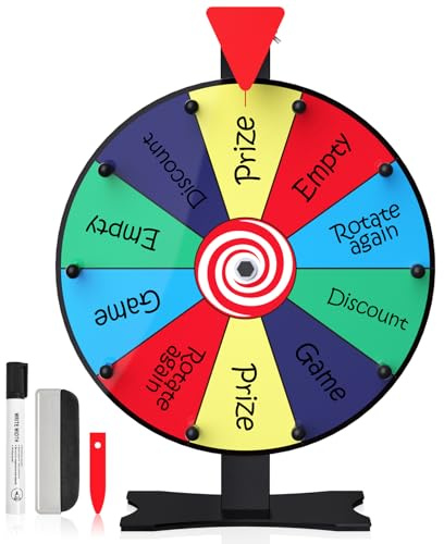 30,5 cm (12 Zoll) Spinnrad für Preise – Preisrad, 10 Steckplätze, Farbkreisel mit Ständer, Tisch-Preisrad Spinner für Messen, Karneval und Heimspiel (30,5 cm)