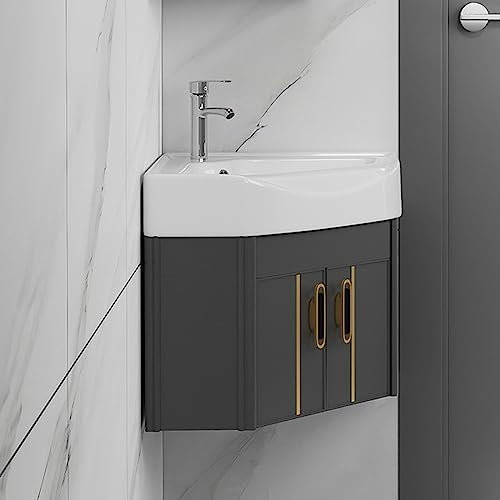 Badezimmer-Waschtisch, Eckwaschbecken, modernes Keramik-Wandwaschbecken, Wäschewaschbecken mit Schrank, weißes Waschbecken, für kleine Räume, Wan