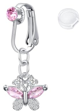 Briana Williams Fake Bauchnabelpiercing Klemme Ring Hoop Clips On Bauchnabel mit Anhänger Herz Schmetterling Zirkon Kein Piercing