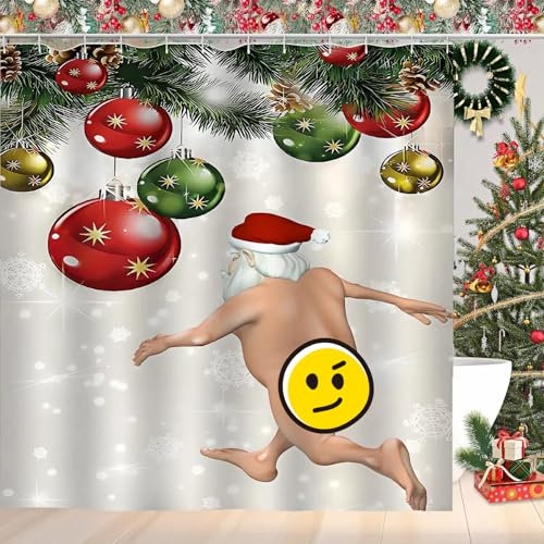 CoFlink 71×71 Inch Merry Christmas Shower Curtain, Waterproof Polyester Fabric Xmas Shower Curtain with 12 Hooks Machine Washable Quick Dry for Bathroom Decor (Brown-Back)