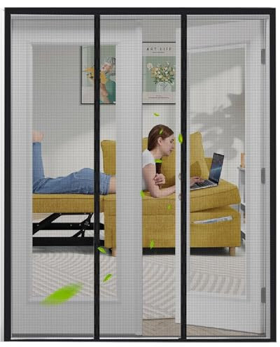 Moustiquaire Porte Magnetique 245x220cm Noir avec Aimants et Bande Adhesive Moustiquaire Porte AimantéE Anti Insecte Mouche Moustique pour Porte d Entrée Intérieur/Patio