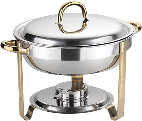 Gold Plated Stainless Steel Chafing Dish, 1/2/3/4/5/6 Packs Round Buffet Food Warmer Container Set with Food Pan, Water Pan and Fuel Holders, for Party Wedding Restaurant,2Pack,1Pack