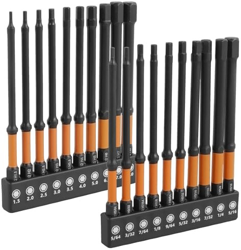 20 Pcs Impact Hex Head Allen Wrench Drill Bit Set, Metric and SAE S2 Alloy Steel Hex Bit Set with Magnetic Tips, 1/4inch Hex Shank Screw Driver Drill Bit (SAE + Metric)
