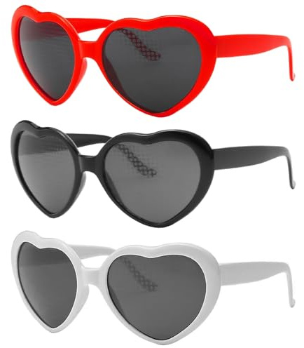 Sarini 3 Stück Herz-Brillen-Effekt – 3D-Herz-Beugungsbrille für Karneval, Musikfestivals, Partys, Bars, Veranstaltungen im Freien, Nachtclubs – lustiges Accessoire für jede Feier