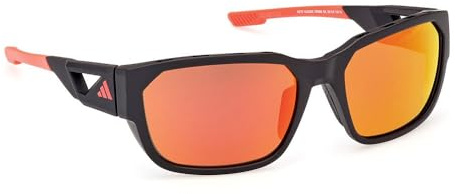 adidas Sport SP0092 Sonnenbrille Herren, Dünne und Leichte Sportliche Sonnenbrille, Navigator Linsenform, Inklusive Etui, Roviex Verspiegelte Gläser, Matt Schwarz