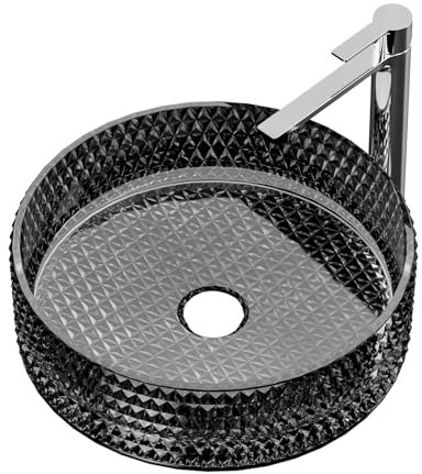 EMKE Lavabo à Poser en Verre Cristal, Rond Noir, 36 x 36 x 11.2 cm, Vasque de Haute Qualité pour Salle de Bain et WC Invités, Sans Trou pour Robinet