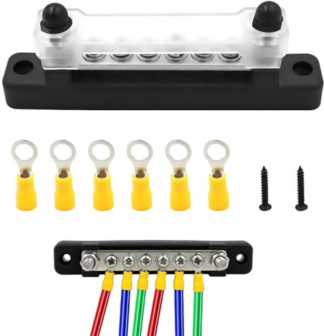 12v Bus Bar,12v-48v Bus Bar Terminal Block,Black Bus Bar 12v,Screws Terminal Blocks Distribution,Power Distribution Block with 6 Terminal Blocks,Suitable for Car,Boat,Marine,Caravan,Rv,Etc