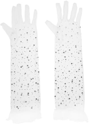 Holibanna 1paar Weiße Spitzenhandschuhe Mit Strass Für Damen Und Mädchen Elegante Fingerhandschuhe Für Hochzeiten Partys Und Besondere Anlässe Funkelnde Accessoires Für Frauen Und