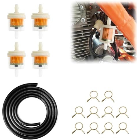 Kit Tubo Benzina,Kit Filtro Benzina Moto,5mm Filtro Benzina,1m Tubo del Carburante,con 10 Fascette Stringitubo 4 Filtri Carburante,per Auto,Moto,Tosaerba