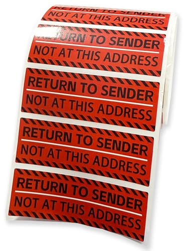 Return to Sender Not at This Address Stickers 500 Pcs, 3X1 Inch Adhesive Label Stickers, Waterproof Return to Sender Label Sticker for Small Business Envelop Box Cartons Shipping Stickers