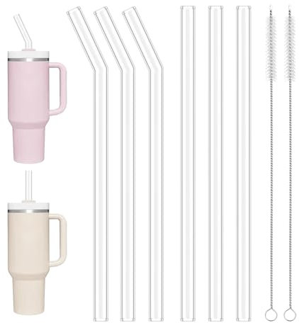 YIMETOP 6 pajitas de cristal largas de 31 cm transparentes de repuesto para Stanley Cups 30 oz, 40 oz Adventure Quencher, pajitas reutilizables con 2 cepillos de limpieza