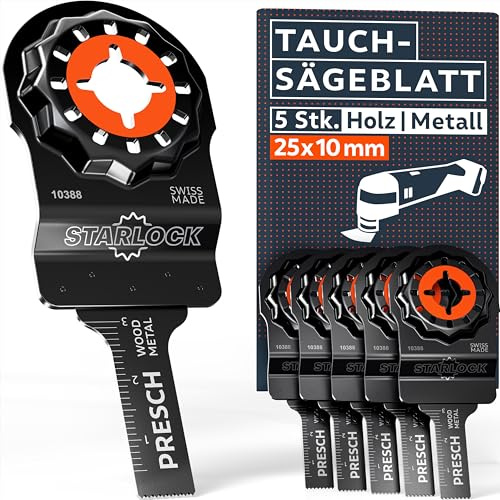 Presch Multiverktyg Sågblad Trä och Metall 25x10mm 5 st - Starlock-sågblad för verktygsfritt byte - Exakta resultat med BI-metalltänder och förskjuten bladform - Exakt multiverktygstillbehör