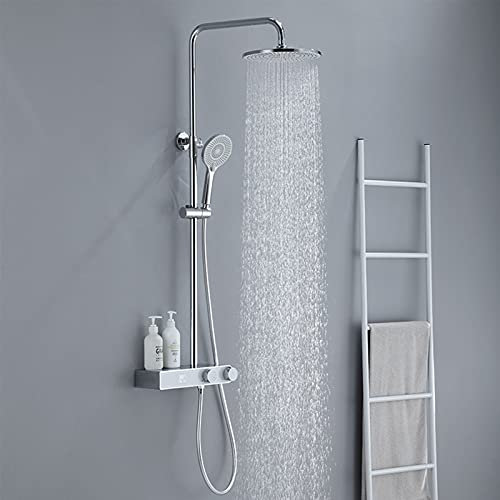 Shower System with Temperature Display, Rainfall Shower Head with 3-Way Hand Shower, Wall Mounted Shower System, Bath Shower Mixer Tap,Chrome