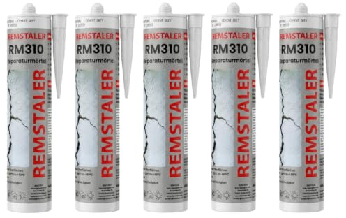 5x Remstaler REPARATURMÖRTEL für Mauerwerksfugen und Ausbruchstellen in Beton | zementgrau | überstreichbar | 310ml (5 Stk.)
