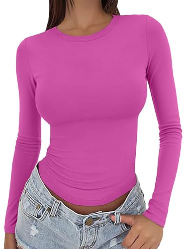 Y2K A01 - Maglia da donna a maniche lunghe, aderente, girocollo, elasticizzata, a strati, per sport, palestra, abbigliamento casual